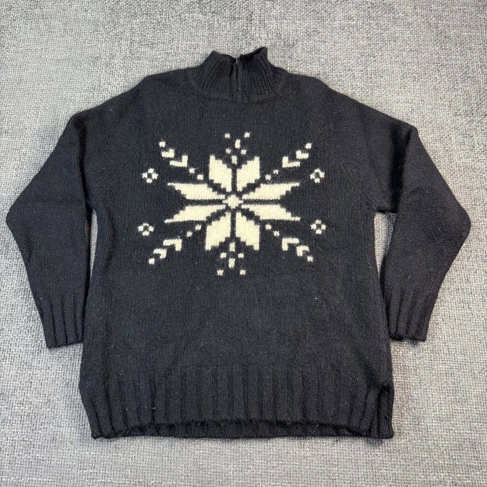 VS Sport Snowflake Wool Sweater Unisex Medium Black 90s Vintage Quarter Zip